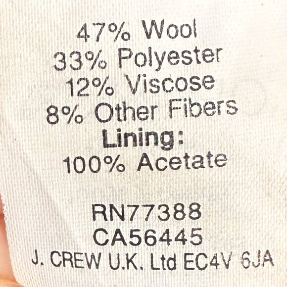 J. Crew Vintage Green tag Wool Blend Long City Coat in Black Size 2 - Picture 7 of 7